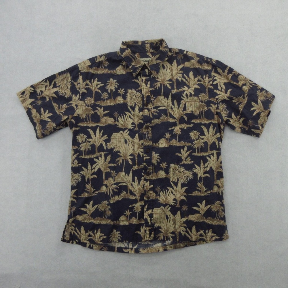 Cooke Street Hawaiian Shirt Mens Large Blue Cotton Palm Tree Tropical Aloha